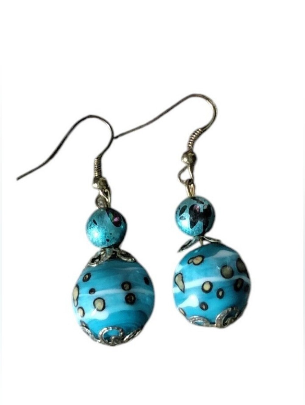 Blue Glass Disc Drop Earrings - Lightweight Women's Jewelry